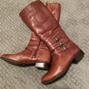 Brown leather boots